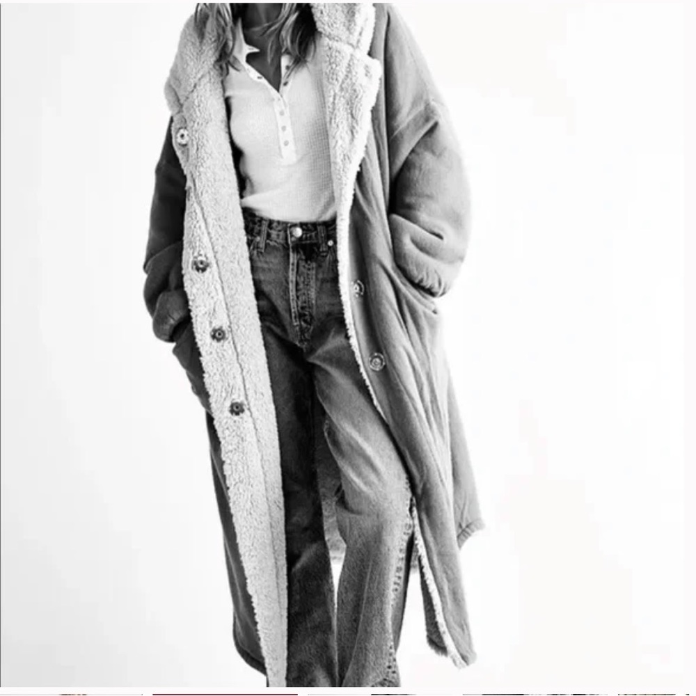 NWOT Free People North Pole Cardi Faux Shearling Lined Comfy Longline Coat Z448 - Picture 2 of 5